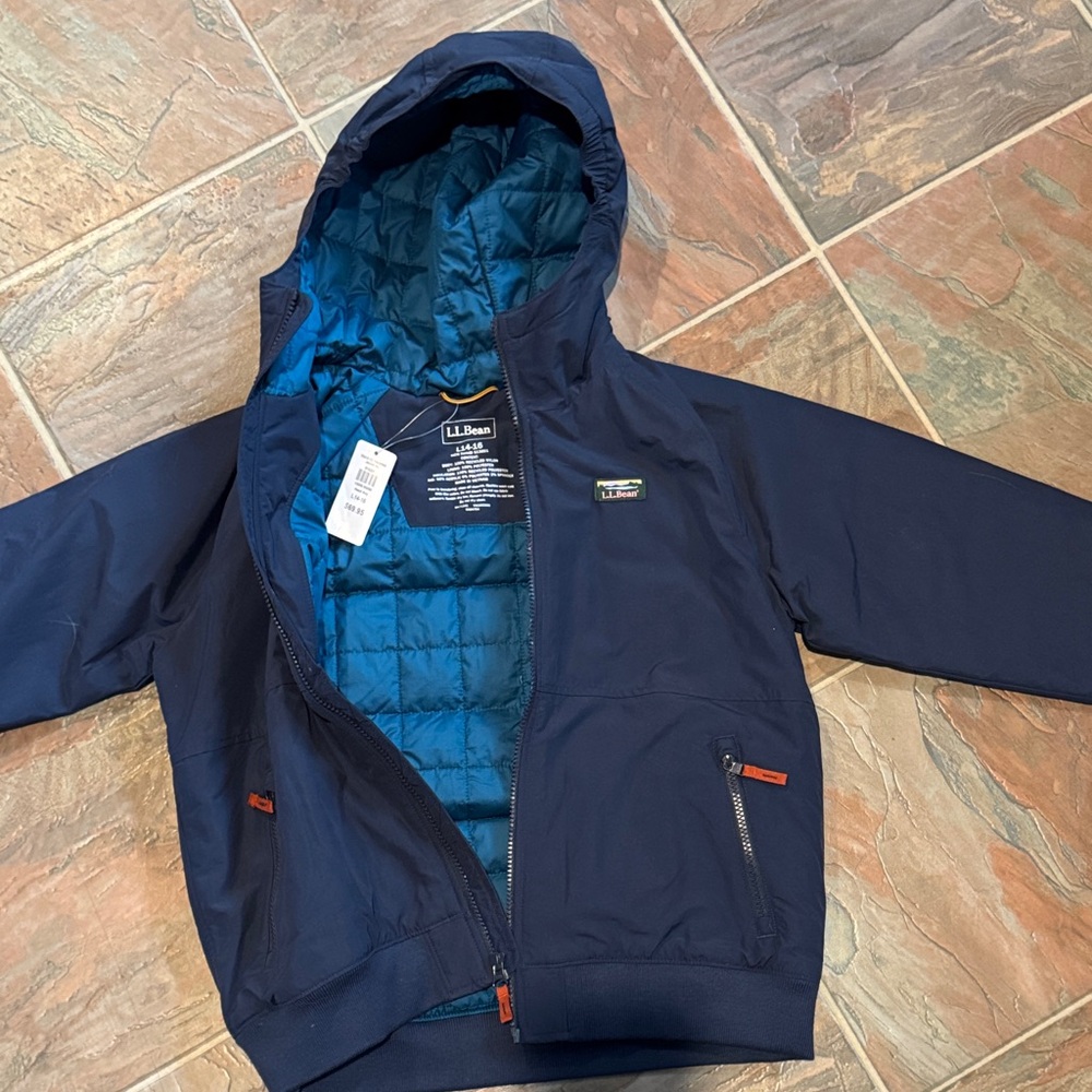 L.L. Bean Dark Blue Boys L (14-16) Hooded Jacket with Teal Lining